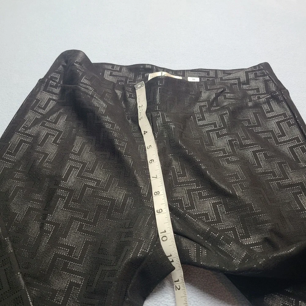 Lena Gabrielle Pants Womens 10 Black Silver Excellent Metallic Geometric Stretch